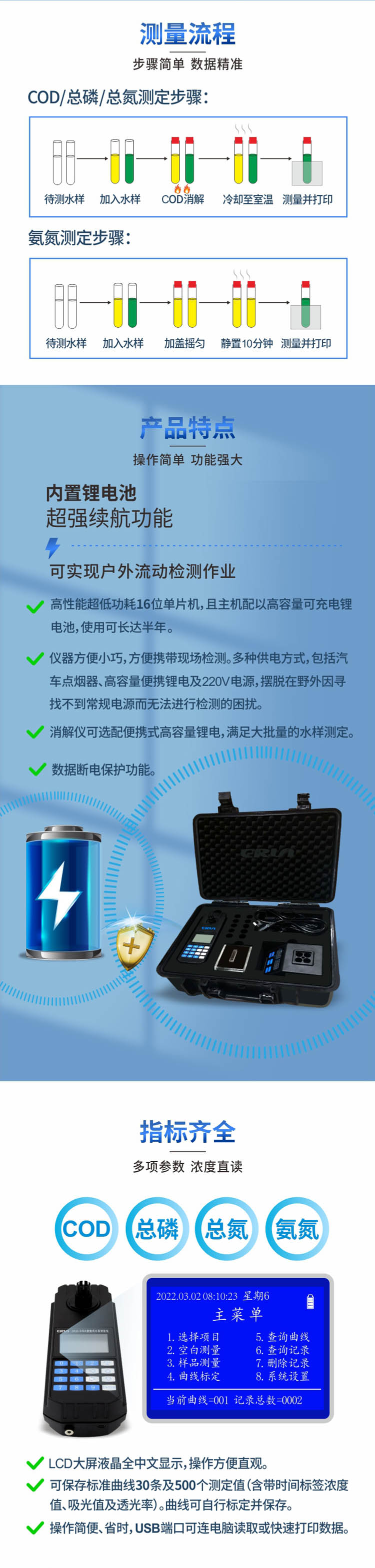 便攜式多參數COD、氨氮、總磷、總氮水質測定儀