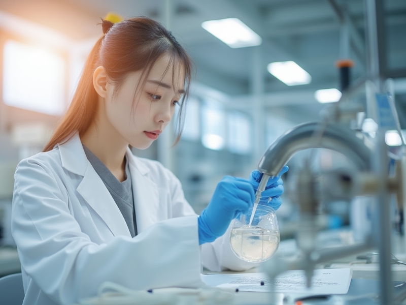 水廠實驗室水質(zhì)化驗人員正在進行飲用水水質(zhì)分析測定